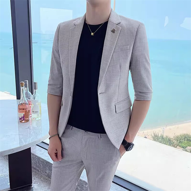 24年夏季薄款西装两件套礼服套装男装西服套装1012-W2101-P195,男装西服,星座1012