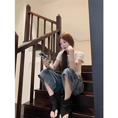 复古涂鸦七分牛仔短裤女2025夏季新款高腰宽松中裤子，男装牛仔裤，星座1210-1