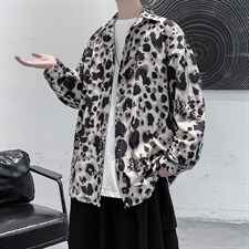 现货男装秋裤豹纹宽松潮流长袖衬衫上衣D201-DM113-P45，男装衬衫，电商D321-1