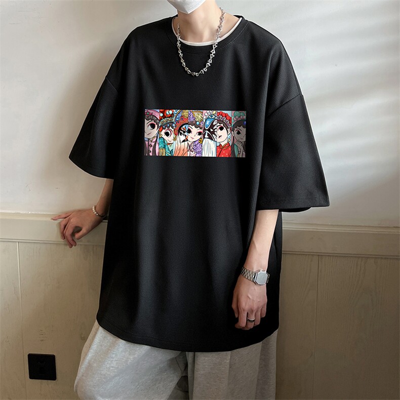 京剧脸谱风华夫格t恤男短袖男大码五分袖酒店风HT73250-P22,男装T恤,电商A040