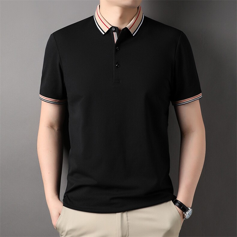 2023新款男士短袖t恤衣服纯色夏季体恤中年商务打底衫上衣polo衫,男装T恤,电商B212（原钱塘6029）