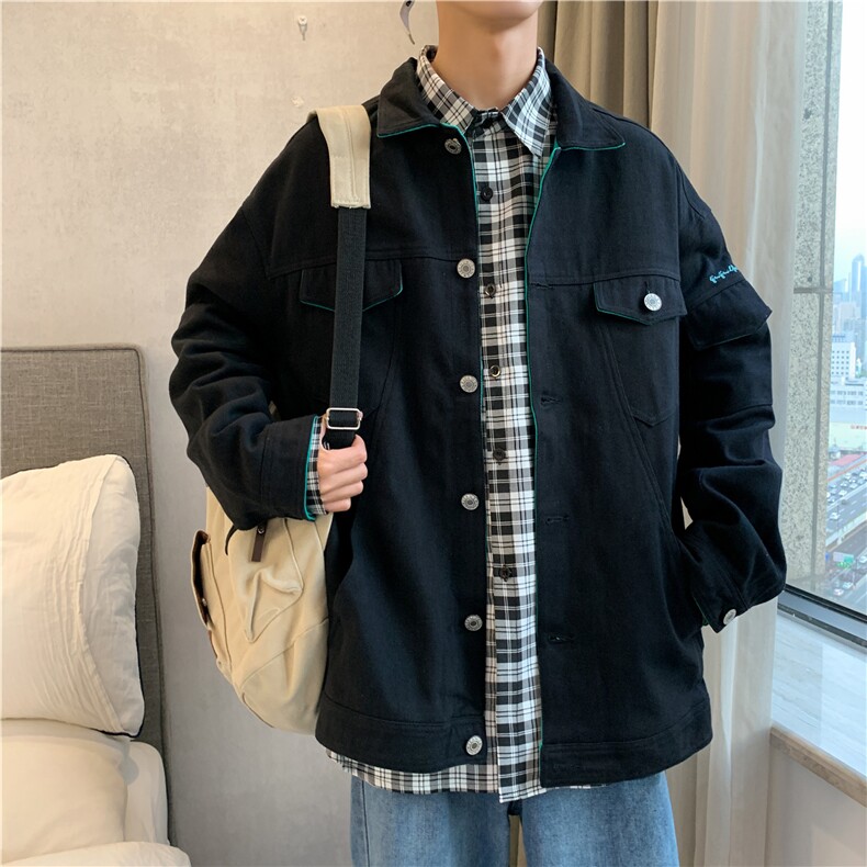 JK959/P75秋装新款撞色男士工装夹克男青少年大码宽松外套男图片
