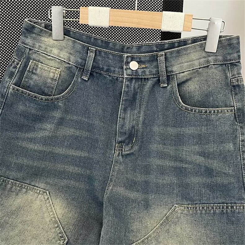 街头美式复古水洗做旧牛仔短裤男潮流宽松直筒五分裤~DK563,男装牛仔裤,星座601-2