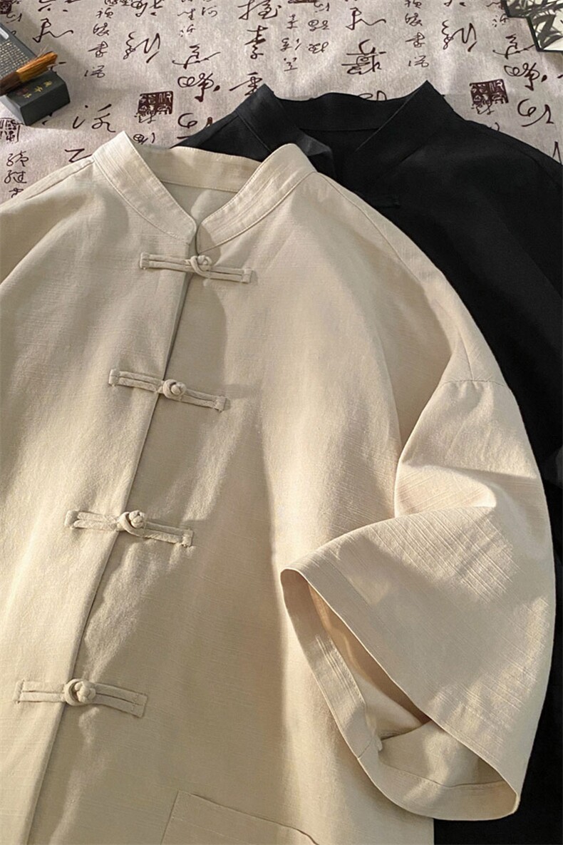 新中式盘扣夏季复古大码休闲男半袖短袖衬衫DC2181-P37【特价】,男装T恤,电商A007