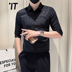 店主风社会小伙男士新款提花七分袖衬衫男衬衣301A-1/CS588/P55，男装衬衫，星座301A-1