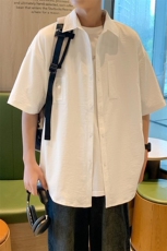 24年港风夏款工装纯色宽松短袖衬衫男CS116P40，男装衬衫，星座1204-3