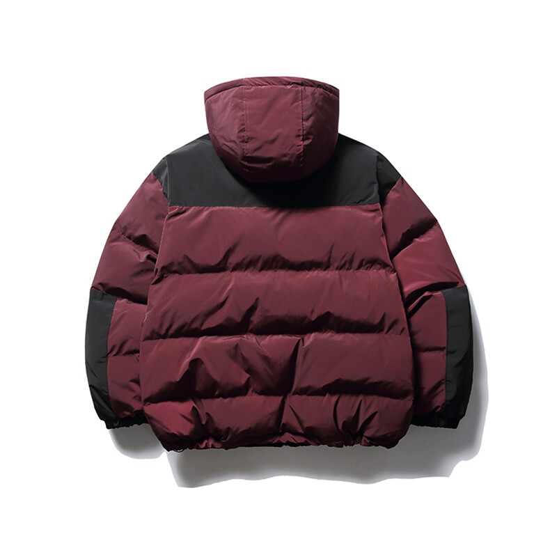 南夏乔装2025冬季新款撞色拼接拉链口袋连帽棉服日系复古宽松棉衣,男装棉衣,电商S006（B521）