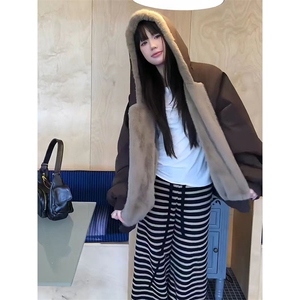 两面穿现货重磅短款座山雕棉衣男女双面穿毛毛绒棉服加厚外套图片