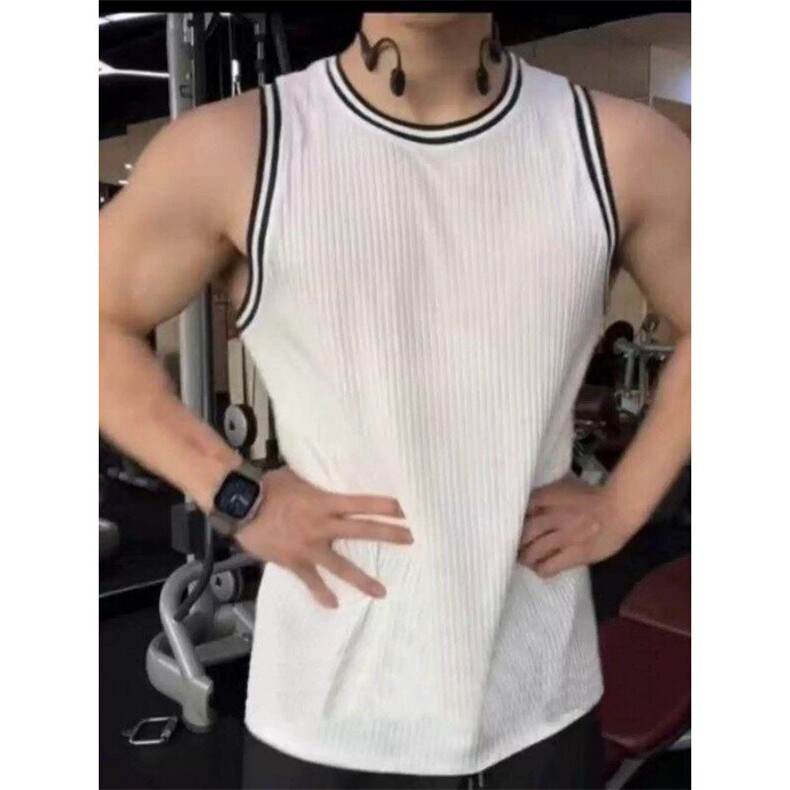 条纹肌理感撸铁训练球服坎肩无袖跑步健身衣速干背心BX18P25特,男装背心/马甲,电商D256-1(原A064-1)