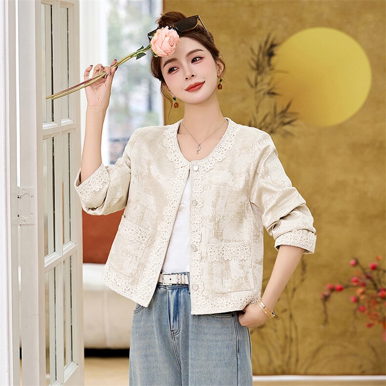 新中式国风洋气百搭小香风短款蕾丝上衣女2025开春新款小个子外套,女装短外套,布芭啦