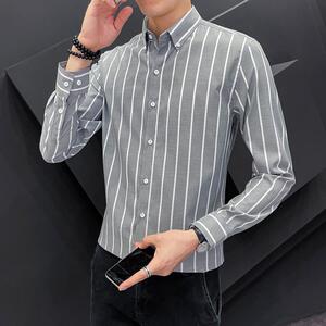 春装新款男士长袖衬衫 高档牛津纺条纹色织衬衣AK55--P25图片