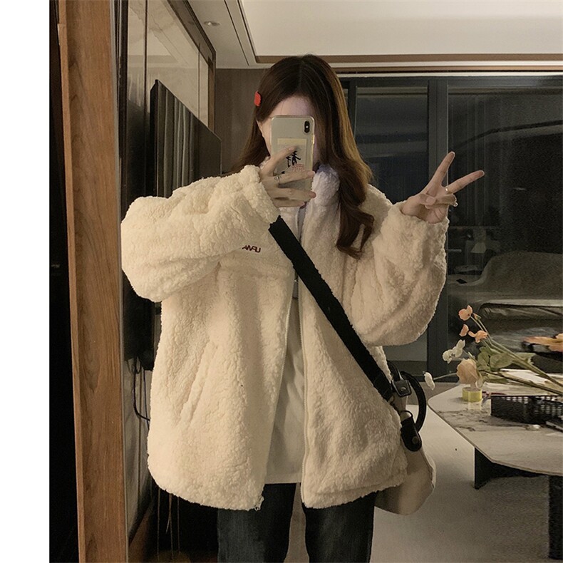 秋冬新款羊羔绒外套男立领宽松休闲情侣羊羔毛女C557-P110,女装短外套,星座911-2(原星座613-2）