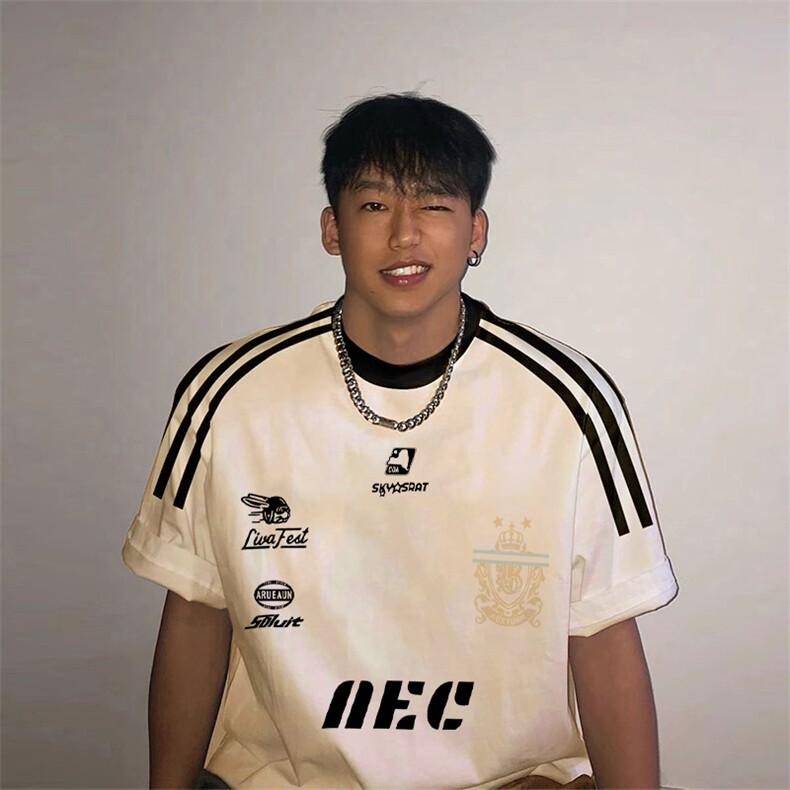 夏季美式高街重磅纯棉三条杠织带撞色男女短袖T恤ZD298-特P30,男装T恤,电商A486