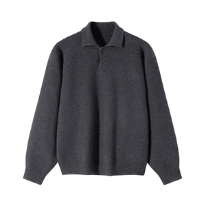 重磅冬北极绒老钱风亨利领毛衣美式复古休闲慵懒风纯色翻领针织衫图片