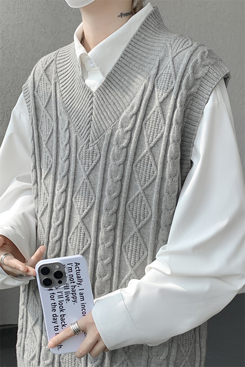 韩系叠穿复古麻花针织衫马甲男学院风早秋穿搭上衣服背心9097P58,男装背心/马甲,电商B312