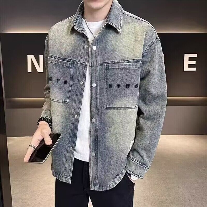 秋季新款机车翻领牛仔夹克外套复古潮男上衣XZ310B-3-NZ23-P65图片