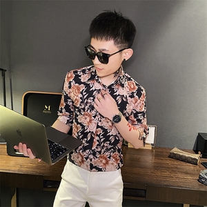 312A-109-P55新款社会小伙中袖衬衫韩版潮流男士五分袖衬衣A
