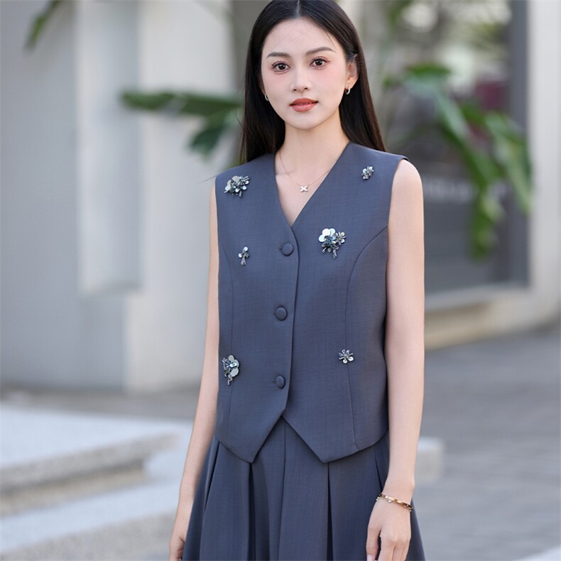 高品质套装高端优雅马甲半身裙两件套女2025夏装时尚钉珠气质套装,女装套装/套裙,2C091
