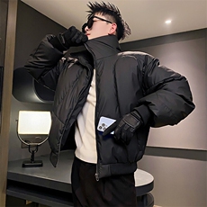 AY92/P138控178冬季社会小伙小众高级设计盔甲重磅面包服男黑首2，男装棉衣，星座305B-1