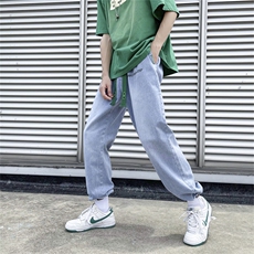 牛仔裤男高街潮流宽松休闲九分裤男生直筒阔腿男裤N0379-P43，男装牛仔裤，星座308B-1