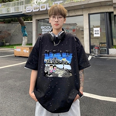 量大优供抖音视频支持得物配合二开美式满天星亮片短袖T恤MTX513，男装T恤，电商A486