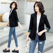 时尚拼接薄款七分袖西装外套女春夏新款显瘦百搭气质小西服，女装西装，一安秀