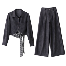 2025年秋季新款格子吊带牛仔外套套装女慵懒休闲裤三件套，女装套装/套裙，曼娅璐