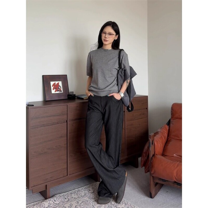 现货~老钱风冰丝软牛仔裤美式微喇直筒弯刀裤KZ7806P55，男装牛仔裤，星座908