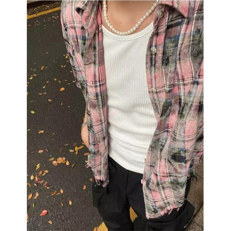 百搭美式复古拼色扎染短袖衬衫男女夏季宽松百搭外套上衣C455,男装T恤,星座1116A（原606A-3）