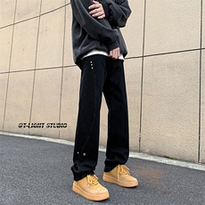 B221美式ins高街暗黑小众个性铆钉小脚牛仔裤LK23142-P65控88，男装牛仔裤，电商B221