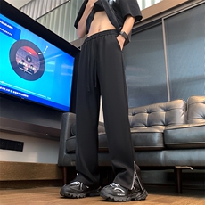 秋季松紧腰休闲裤侧拉链直筒垂感西裤XZ-221-1-K1502-P45控58，男装西裤，星座221-1