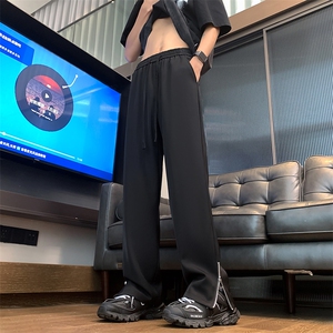 秋季松紧腰休闲裤侧拉链直筒垂感西裤XZ-221-1-K1502-P45控58图片