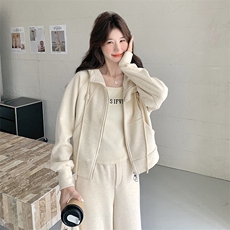 韩版米色休闲运动套装女2025春秋季新款显瘦蕾丝卫衣阔腿裤两件套，女装套装/套裙，2C088