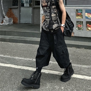 美式复古高街大口袋七分裤男小众宽松阔腿牛仔工装中裤RK3004-P46图片