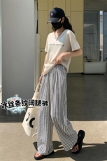 条纹阔腿裤女夏季薄款2024小个子高腰宽松显瘦垂感防晒冰丝裤，女装休闲裤，梦白服饰厂