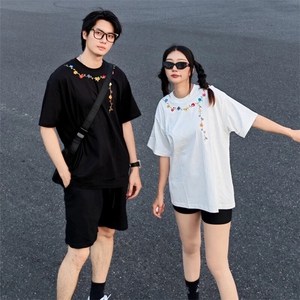 万针全刺绣工艺抖音得物高品质260克重磅纯棉双纱美式高街短袖T恤图片