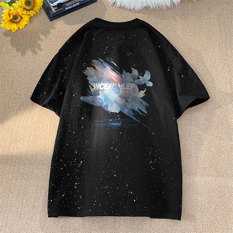 量大优供抖音视频支持得物配合二开美式满天星亮片短袖T恤MTX217,男装T恤,电商A486
