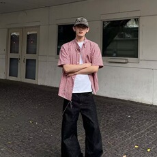 夏季新款美式潮牌高级感小众格子短袖衬衫男女衬衣CDA22-P40，男装T恤，星座208-5