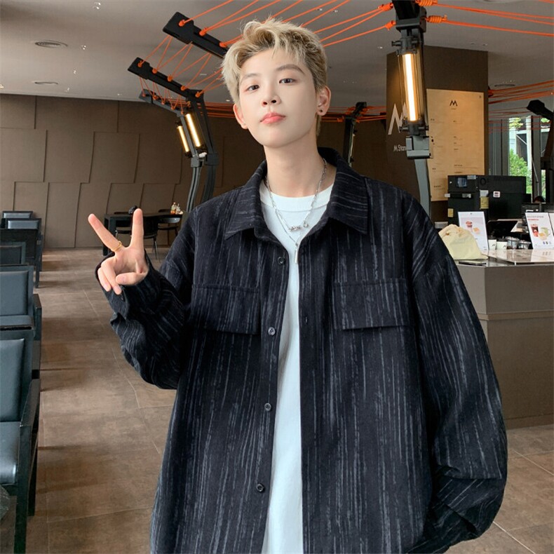特批P38无差价春季灯芯绒扎染长袖衬衫男士大码宽松衬衣外套C2546，男装衬衫，电商A001