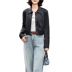 主推引流外套女2025春秋设计感休闲小个子显瘦显高夹克机车服上衣，女装皮衣，江南女神