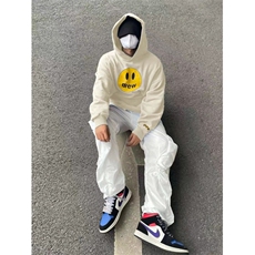 网络图现货美式重磅华棉潮流设计笑脸印花男女连帽卫衣WY1005-P48，男装卫衣，星座715-7