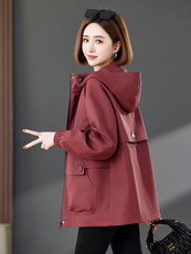 2025春季新款时尚休闲修身百搭抽绳收腰拉链口袋贴标连帽短外套，女装短外套，靓衣阁