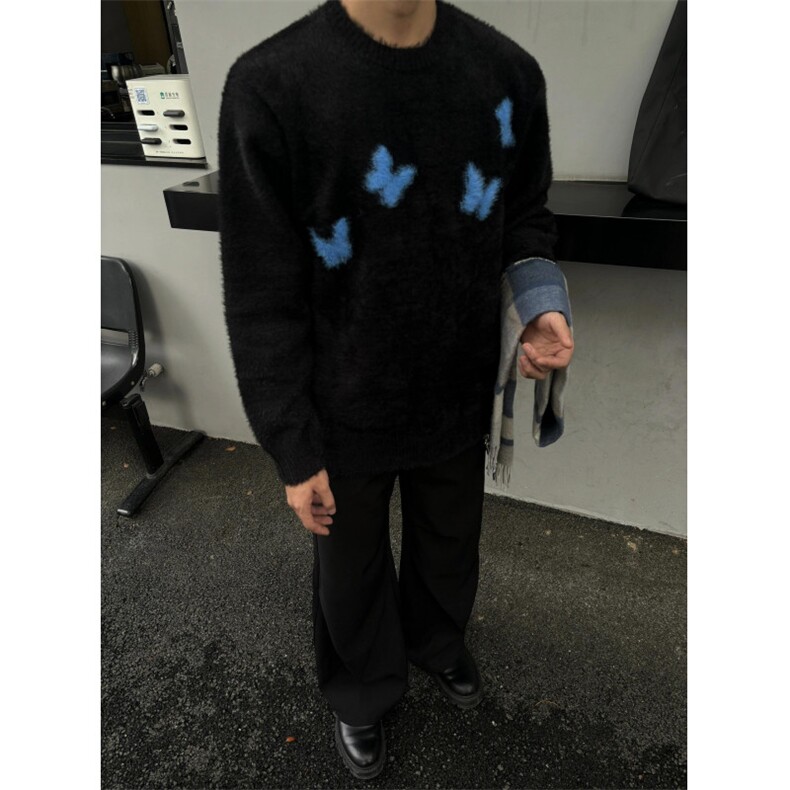 【有货】MY329LL-特P53 cleanfit蓝色蝴蝶马海毛毛衣男针织衫图片