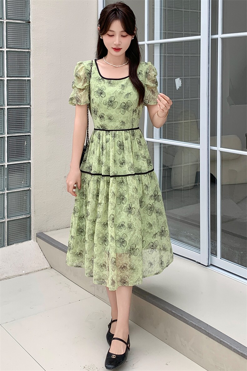 【Miss】蝴蝶结雪纺洋气印花连衣裙2026夏季商场专柜品牌女装,女装连衣裙,心心服饰
