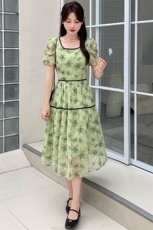 【Miss】蝴蝶结雪纺洋气印花连衣裙2026夏季商场专柜品牌女装，女装连衣裙，心心服饰