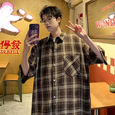 短袖衬衫男夏季新款磨毛格子衬衣DX711-特批25无差价，男装衬衫，星座214-3