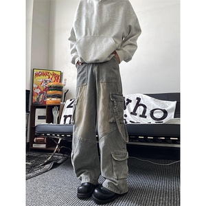 复古情侣款美式高街休闲日系长裤多口袋百搭街头风牛仔裤K666TP65图片