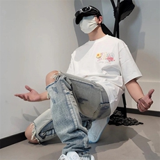 万针全刺绣工艺抖音得物高品质260克重磅纯棉双纱美式高街短袖T恤，男装T恤，电商A486
