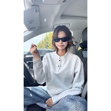 抖音得物品质美式高街重磅曼巴棉拼接cleanfit亨利领卫衣长袖T恤，男装T恤，电商A486