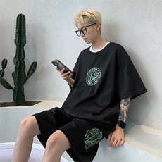 量大优供视频菠萝格套装刺绣短袖短裤男大码M-5XTZ27-特P48，男装牛仔裤，电商B325